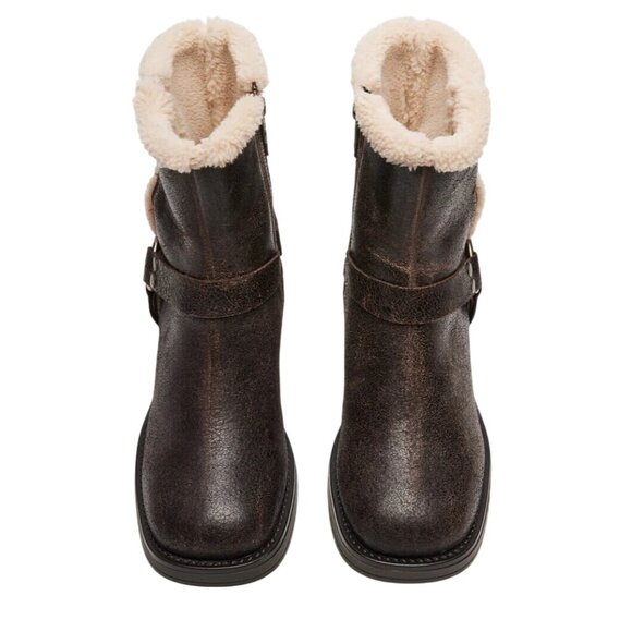 Steve Madden Brixton Fur Brown Distressed Boots - Picture 4 of 6